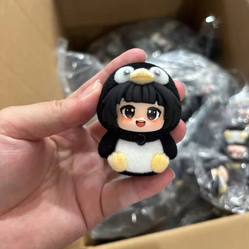 5cm Cartoon Gugu Gaga Penguin Figurine Q Version Flocked Doll Cute Anime Desktop Computer Case Decoration Toys Surprise Gifts