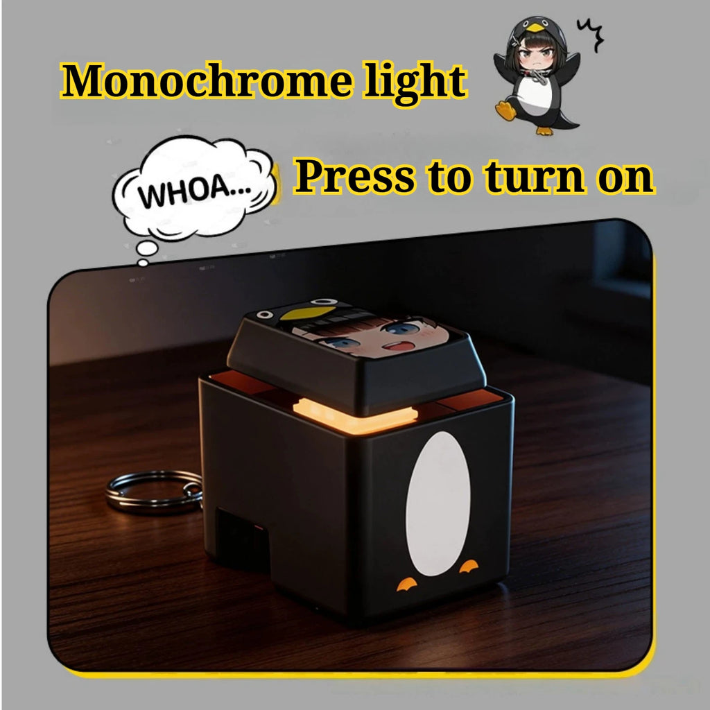 Guguga Penguin Button Voice Keychain Fidget Toy Stress Relief Squishy Sound Press Pendant Funny Gift for Kids Adults Bag Charm