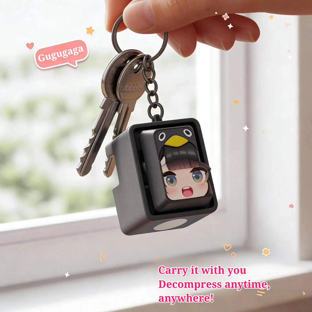 Guguga Penguin Button Voice Keychain Fidget Toy Stress Relief Squishy Sound Press Pendant Funny Gift for Kids Adults Bag Charm