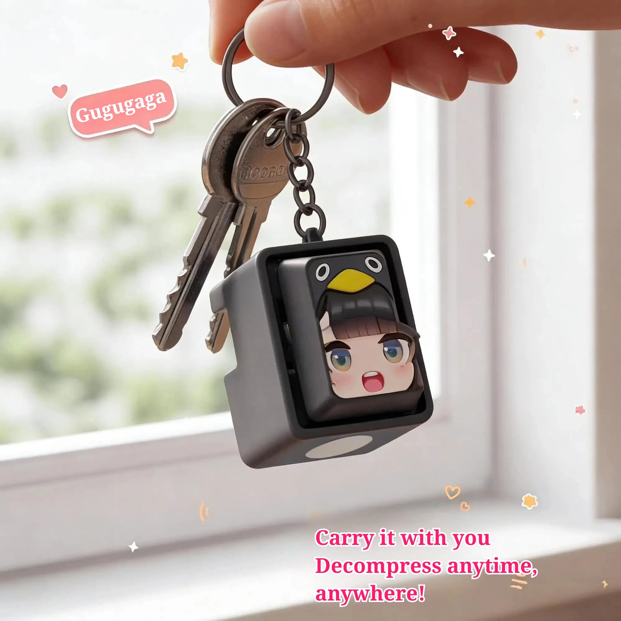 Guguga Penguin Button Voice Keychain Fidget Toy Stress Relief Squishy Sound Press Pendant Funny Gift for Kids Adults Bag Charm